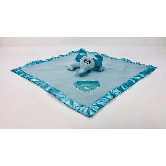 Baby Boom Elephant Security Blanket Lovey Blue Satin Edge Heart Musical - Picture 7 of 10